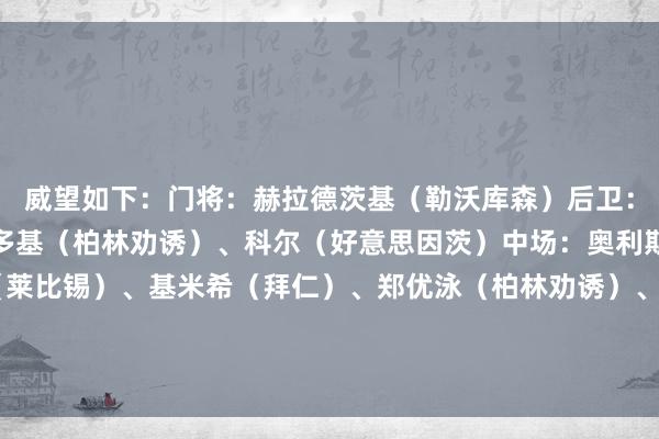 威望如下：门将：赫拉德茨基（勒沃库森）后卫：马西玛（奥格斯堡）、多基（柏林劝诱）、科尔（好意思因茨）中场：奥利斯（拜仁）、西蒙斯（莱比锡）、基米希（拜仁）、郑优泳（柏林劝诱）、霍勒巴赫（柏林劝诱 ）时尚：塞斯科（莱比锡）、凯恩（拜仁）    体育集锦